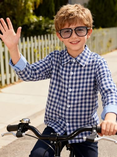 Image of Size 5-10 Years Boys' Long Sleeve Buffalo Plaid Button-Down Shirt Fall Thin Outfits Kids Clothes