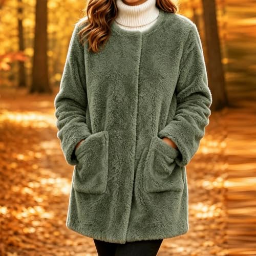 Fleece Jacket Women Open Front Teddy Fall Winter Outerwear Patch Pockets - image 2