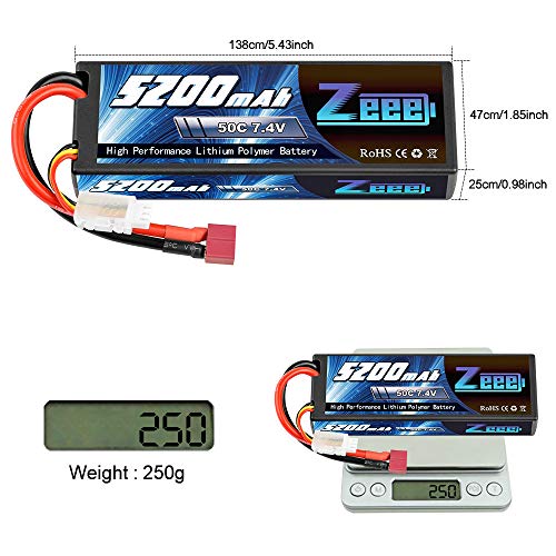 Zeee 5200Mah 7.4V 2S 50C Lipo Battery Hard Case With Deans T Plug For Rc Truck Rc Truggy Rc Heli Airplane Drone Fpv Racing (1 Pack) #TOP3