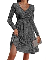 Zeagoo Kleid Damen Elegant Glitzerkleid V-Ausschnitt Partykleid Langarm Minikleid Festliche Paillettenkleid Cocktailkleid mit Rüschen Schwarz M