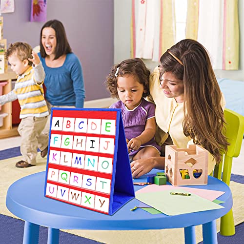 Eamay Desktop Tabletop Pocket Chart, Classroom Double-Side And Self-Standing Pocket Chart For Kindergarten, Home Use Or Classroom (Blue&Red) #TOP6