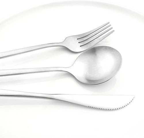 Miniatura 7 de Juego de cubiertos mate de 30 piezas de acero inoxidable 180, utensilios de cocina para cena, postre, pastel, té, café, vajilla para 6 (plateado)