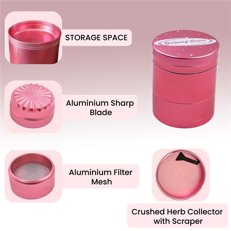 Image of Stash-Pro Crushers Metal Solid Herb Grinder | Herb Crusher Machine Roller Joint Crashers (Pink Large 63MM)