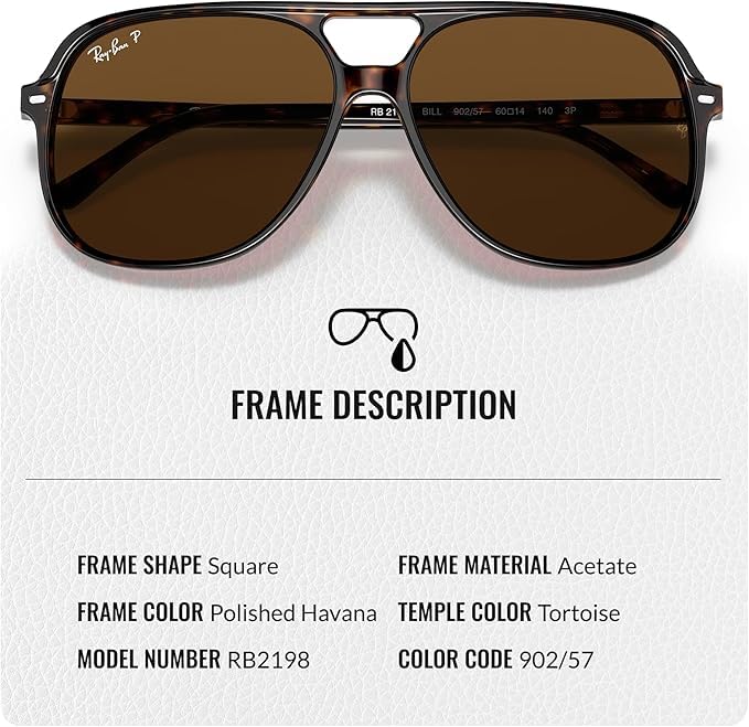Image of Ray-Ban RB2198 BILL Square Shaped Sunglasses for Men & Women with Official RAYBAN Eyewear Kit