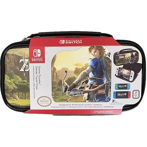 Game Traveler Zelda -Breath of The Wild-Nintendo Switch Case-Switch OLED & Switch, Adjustable Viewing Stand & Bonus Game Cases, Deluxe Carry Handle, Licensed Nintendo Switch Game Case Cover