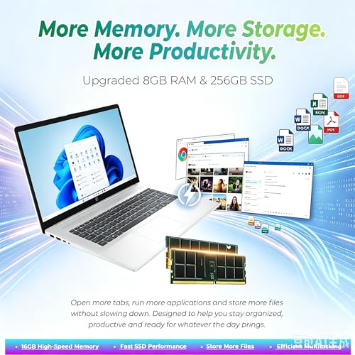 Image of HP 17.3 Inch Business Laptop Computer • 2026 Edition • AMD Ryzen 5 7430U • 8GB RAM • 256GB SSD • Full HD Display • Windows 11 • Wi-Fi 6 • Large Screen for Home • Office & Study