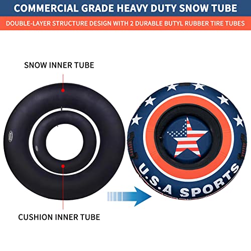 Inflatable Commercial Snow Tubes For Sledding Heavy Duty, 44'' Sledding Tube For Kids And Adults, Foldable Inflatable Sleds For Snow, Towable Snow Tube With Seat Cushion, Oxford Cover, Gift Ski Gloves #TOP1