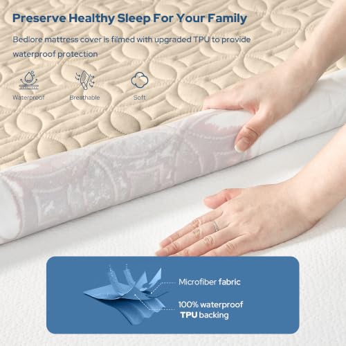 Image of BEDLORE 2 Pack Waterproof Mattress Protector, Twin XL Size Mattress Pad with Deep Pocket 6 inch-15 inch Depth, Soft Breathable Bed Mattress Cover for Bedroom, College Dorm (Beige)