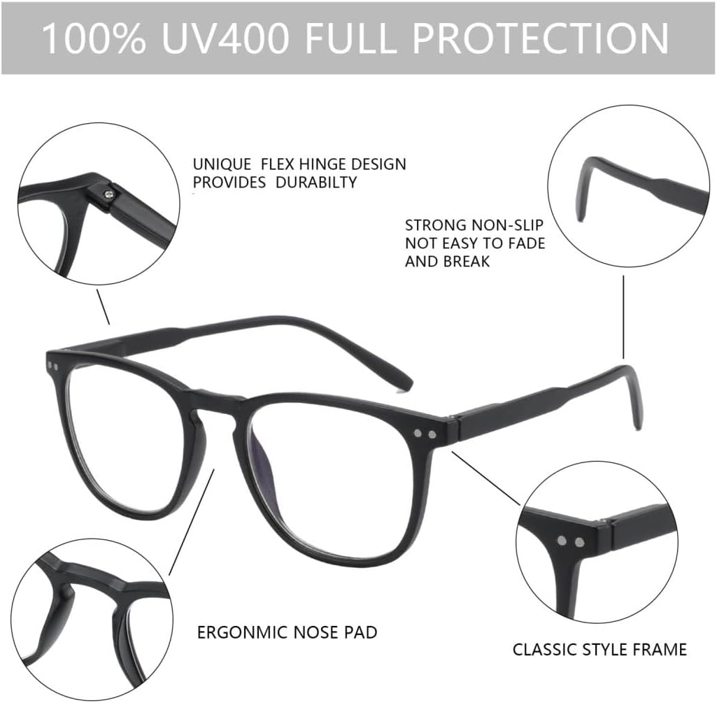 BLUEMOKY Reading Glasses for Women Men, Blue Light Blocking Glasses 2 Pack, Computer Readers, Spring Hinge - Image 5
