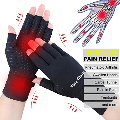 2 Pairs Pack Compression Gloves For Women Men, Copper Arthritis Gloves For Hand Pain Relief, Carpal Tunnel Wrist Support, Rheumatoid, Joint Swelling,Fingerless For Computer Typing(Small/Medium) #TOP2