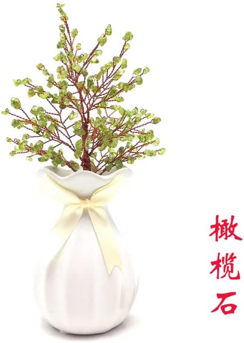 QianKao 陶瓷花瓶黄水晶许愿树发财树紫水晶粉水晶树碎石生日礼物(海蓝宝)