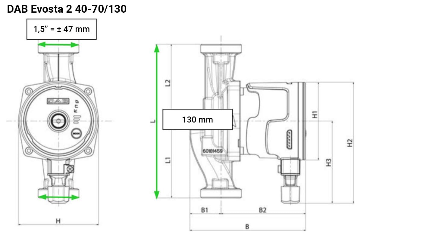 DAB - Circolatore elettronico Evosta 2 interasse 130 230V - da 1'', prevalenza 7 metri, A magazzino
