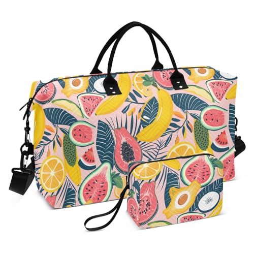 Weekender Bags Travel Duffel Gym Bag 4431 Fruit Watermelon Palm Leaves Carry on Overnight Tote Bag with Toiletry Bag for Airplane Travel Trip Gym Yoga