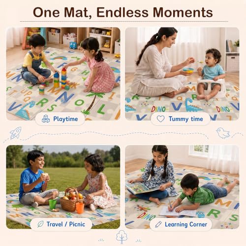 Image of StarAndDaisy Baby Play Mat for 0 to 2 Years, 6mm Thick Foldable XPE Baby Mats for Floor, Reversible Cushioned Mat for Kids Playing, Lightweight & Portable Playmat, 149 x 178 cm