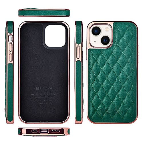 Image of PULOKA iPhone 13 Leather Cover Electroplated Back Case Royal Diamond Specially Designed Cover for Apple iPhone 13 6.1 inchinch - Green