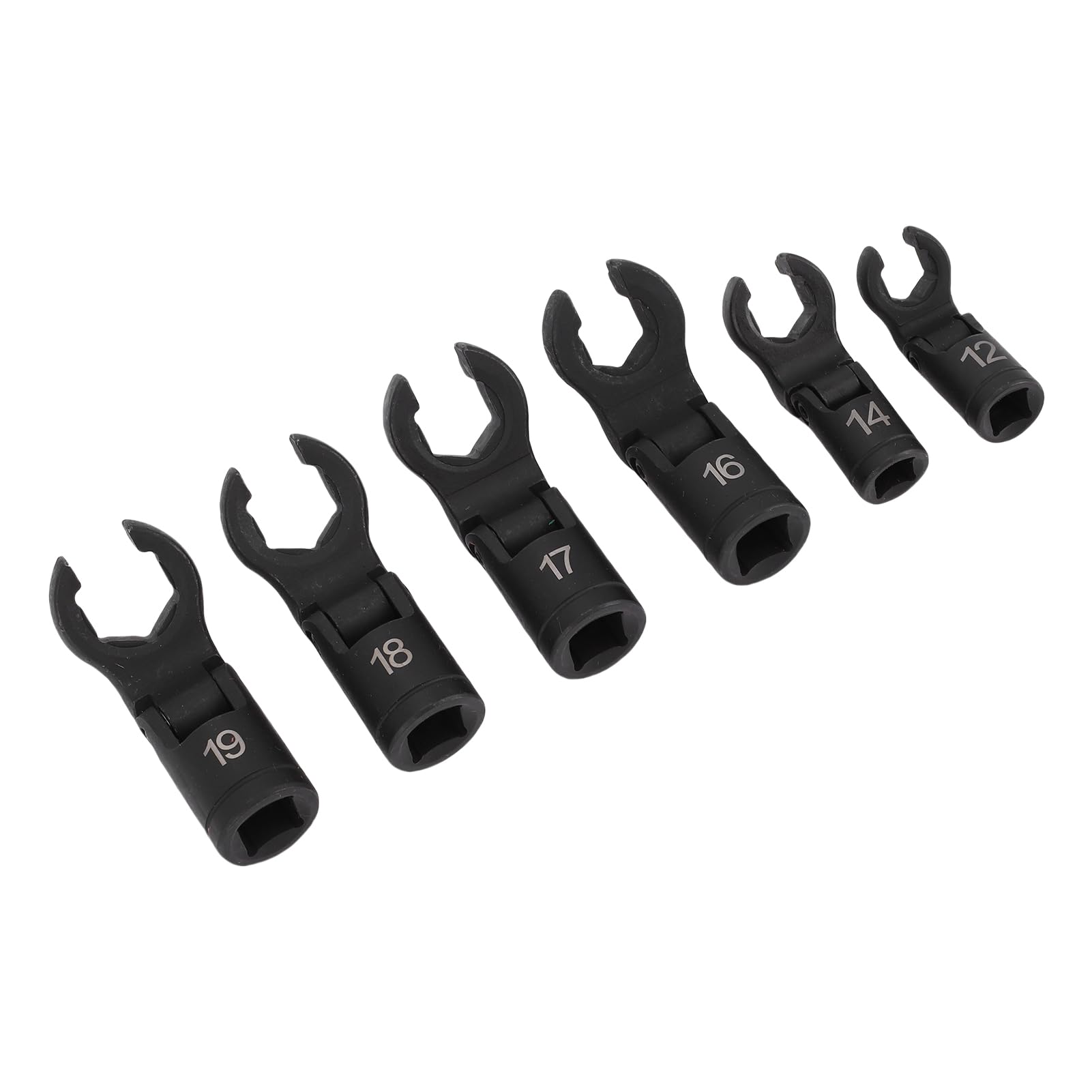 ViaGasaFamido Jeu de Clés pour Conduite de Carburant 6 Pièces en Acier CrV à Revêtement Noir 6 Points 12 Mm à 19 Mm avec Tête Flexible pour les Espaces Restreints Outils de Mécanicien de Réparation