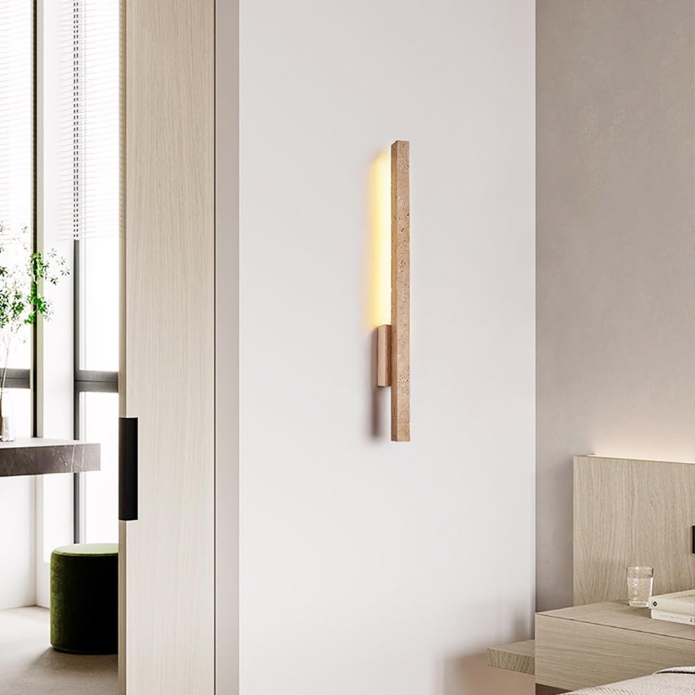 Applique da parete moderna a striscia lunga, lampada da parete in marmo giapponese Wabi-sabi, lampada da parete in travertino giallo, apparecchio di illuminazione da parete lineare a LED