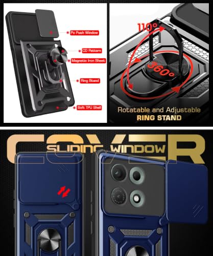 Image of WOW IMAGINE Tough Armor Bumper Mobile Back Case for Motorola Moto Edge 70 Max 5G | Sliding Camera Cover | Shock Proof 360 Protection | Hybrid PC + TPU | Ring Holder with Kickstand - Blue