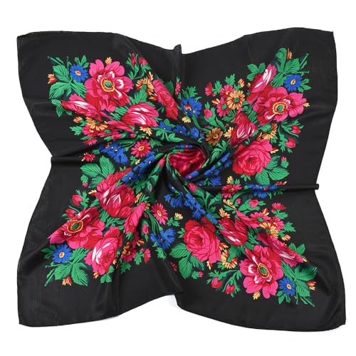 Spring And Autumn Bohemian Style Flowers Shawls Scarves, 110x110cm Russian And Ukrainian Style Square Shawls Scarves2