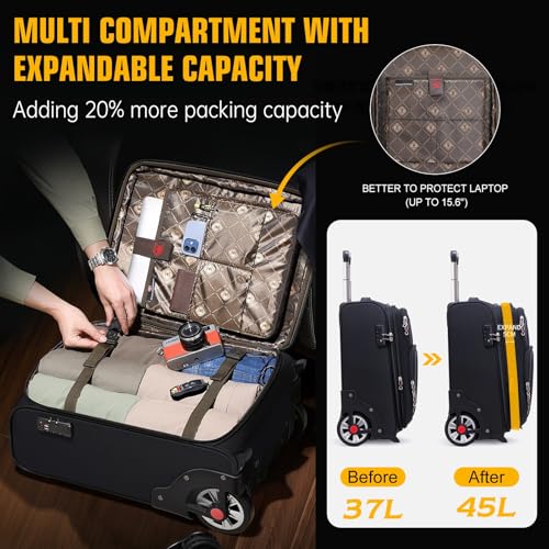 Laduga Softside Expandable Luggage with Large Steel Wheels Carry-On Luggage Suicase (Black, 21-Inch)2