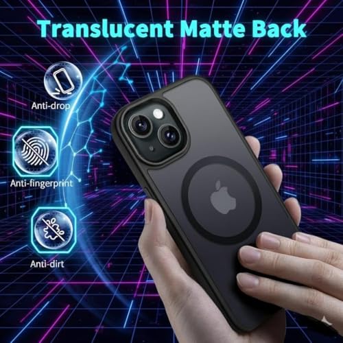 Image of keeshar MagPro case for Apple iPhone 15 v2 MagSafe Compatible Protective Cover with Strong Magnetic Adsorption, Shockproof Armor, Scratch Resistant Polycarbonate Hard Back | Translucent Matte Black