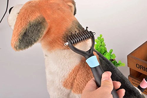 Undercoat Rake for Dogs & Cats - Double Sided Comb for Detangling and Removing Knots - 2 Sided Dematting Tool - Deshedding Brush for Grooming Pets with Long Hair Prone to Matting