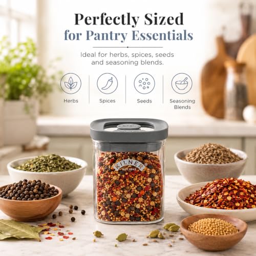 Image of Kilner Fresh Storage 160ml Airtight Glass Spice Jar Durable Vacuum Seal Lid BPA-Free Glass for Herbs Spices Pantry Cupboard Kitchen Organisation