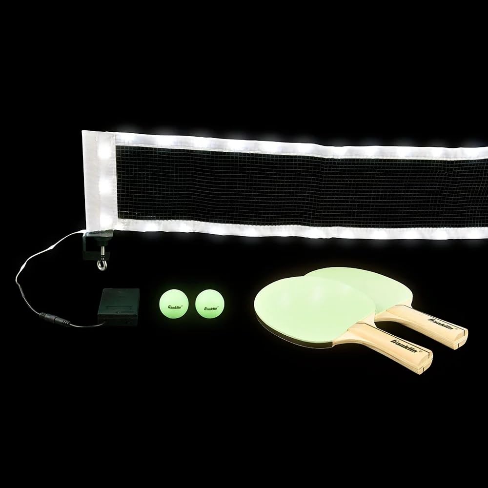 Franklin Sports Red de tenis de mesa LED y palas y pelotas brillantes, portátil y fácil de instalar, que se adapta a la mayoría de mesas de ping pong, ideal para diversión familiar o juego profesional