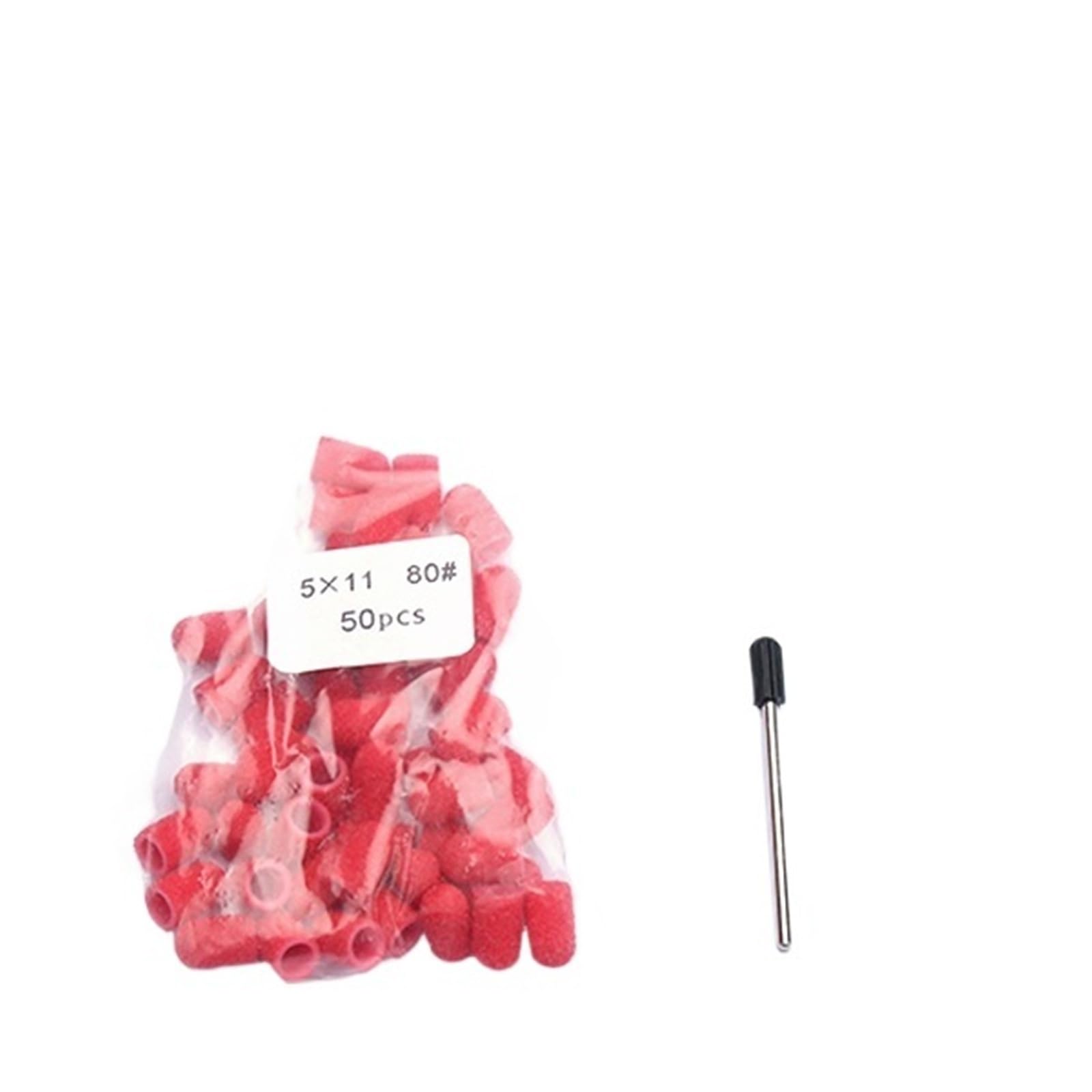 Fresas Torno Para UñAs 50 Uds. Accesorios de taladro uñas plástico rojo tapas bloque mandril removedor Gel cuidado los pies cutícula para Manicura(5x11 80 Grit)