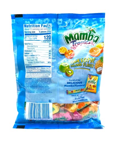 Mamba Tropics, Fruit Chews, Fun Flavor Combos (Mango-Orange, Apple-Kiwi, Pineapple-Coconut, Peach-Passionfruit)