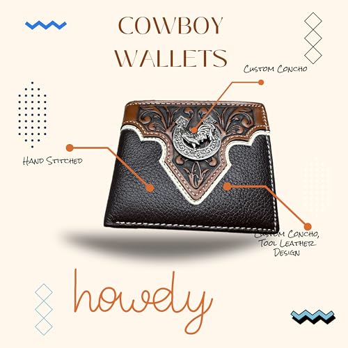 Men’s Short Leather Wallet – Hand Tooled Design with Horseshoe Rooster Concho – Western Cowboy Bifold Wallet for Ranchers, Farmers & Rodeo Gifts4