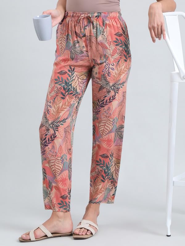 Image of GO COLORS Women Printed Woven Viscose Mid Rise Lounge Pants