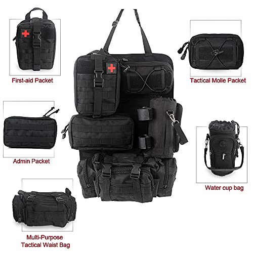 Universal Tactical Vehicle Seat Back Organizer With 5 Detachable Molle Pouch, Medical Pouch Water Bottle Pouch, 3 Different Size Admin Panel Storage Bag With Multi-Pocket #TOP2