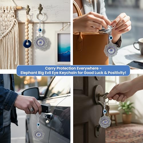 Image of Storite Evil Eye Mandala Keychain, Blue and Silver