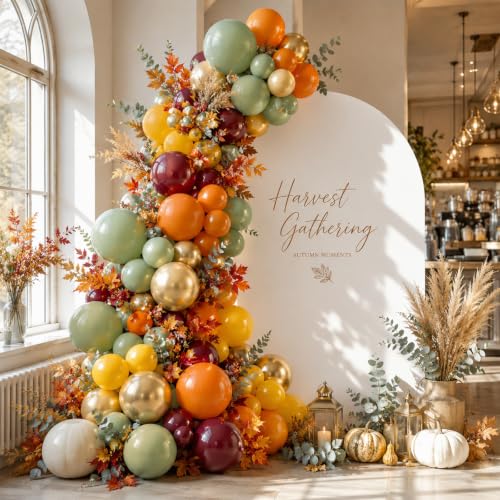 Image of Safari Balloons 12Inch Burnt Orange Sage Green Yellow Burgundy Fall Balloon | Thanksgiving Party Decorations, Fall Pumpkin Turkey Theme, Warm Autumn Harvest Celebration, Friendsgiving Family Gathering
