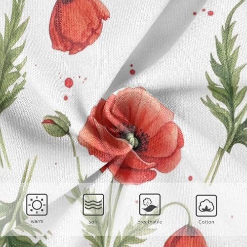 Red Poppy Flowers Green Leaves Toddler Underwear Girls, Girls Underwear Cotton, 2T–8 Years3
