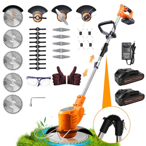 Rasentrimmer mit Akku 21V, Klappbarer Akku Freischneider mit 4.0AH Batterien, Akku Rasentrimmer & Rasenkantenschneider mit 4 Messertypen, Elektrischer Motorsense für Garden und Rasen