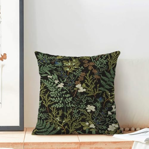 Image of Spring Pillow Covers 22x22 Inch Set of 2,Black Sage Green Wild Flower Plant Throw Pillows Case,Seasonal Vintage Floral Outdoor Decorative Linen Farmhouse Decor Cushion Covers for Sofa Bed Couch