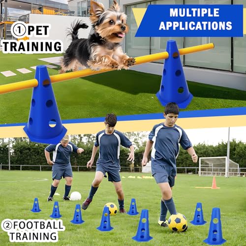 XEIYEI 5er Sports Steckhürdenset Cavaletti Agility Set Hunde Hürden Steckhürdenset 10 Kegel 23cm + 5 Stangen 80cm Agility Koordinationstraining Set für Kinder Hunde Teamsport Fussball
