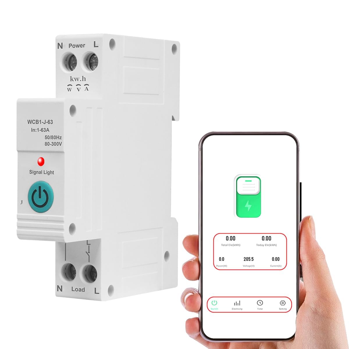 Auslese® 1P 63A WiFi Smart with Power Monitoring Manual Remote Voice Control Circuit Breaker for EV Charger Metering Overcurrent Protection Timer AC, Geyser, Water Pump, Room Heater Heavy Duty