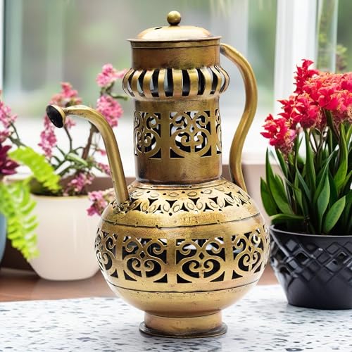 Traditional Tealight Holder & Sambrani Burner - Multi-Functional Metal Decor Piece for Home, Spiritual, Yoga, Meditation, Aromatherapy, Camphor, Dukhni Burning - 10x6.5 Inch (Surahi) — photo — 6 of 9