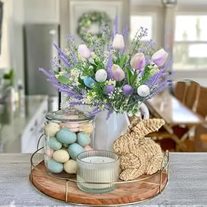 11pcs artificial easter flower 5 head tulips with eggs and fake lavender picks spring floral arrangements stems easter egg branches for home kitchen table centerpiece decorations  urban country home decor
