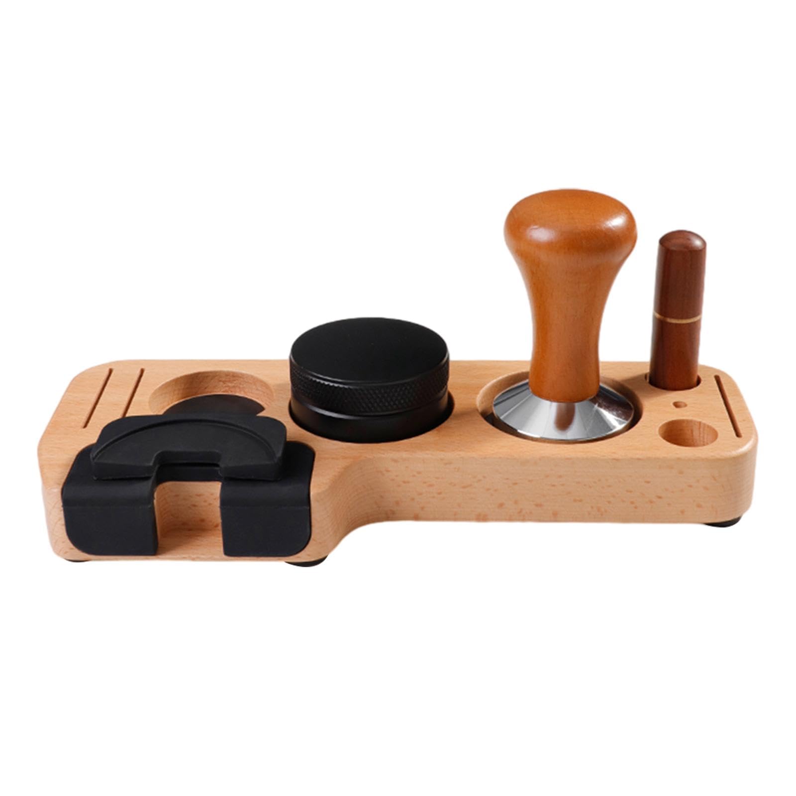 Ausstellungsständer Espresso-Zubehör-Kits Espresso-Stampfständer-Set Barista-Teil Mehrzweck-Kaffeestampfer-Verteiler und Rührer für Theken Buche 51 mm