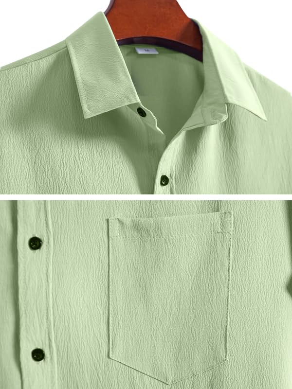 Image of Pinkmint Men's Popcorn Shirt Comfortable Short Sleeve Shirt's Casual Textured Shirt (Pack of 1) Pink