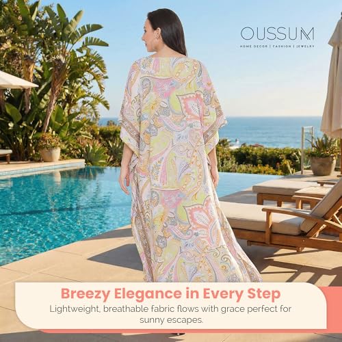 Image of Oussum Women Polyester Casual Long Plus Size Beach Caftan Cover Up Maxi Dress 1X-3X Summer Kaftan Dresses for Women