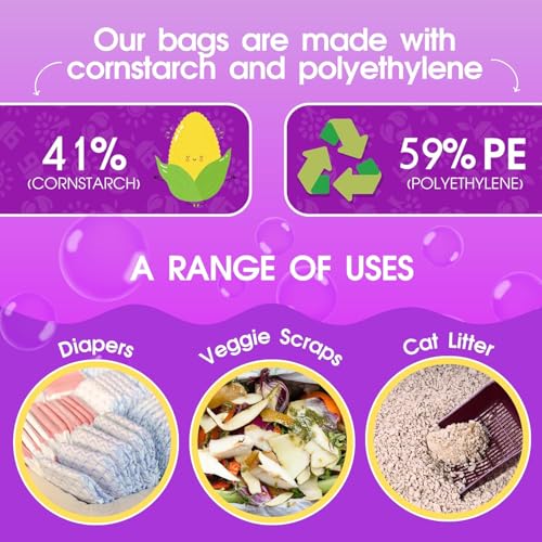 Image of Pet N Pet 200 Counts Lavender Scented Dog Poop Bags with Tie Handles, 41% Plant Based & 59% PE Poop Bags for Dogs, Extra-Thick Doggie Poo Bag, Pet Waste Bag