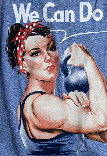Ann Arbor T-shirt Co. Rosie The Lifter | Cute Workout Exercise Lifting Women Kettlebell Racerback Tank-(Racerback,S) Vintage Blue