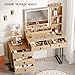 Large Vanity Desk with 3 Color Touch Screen Dimming Mirror, Vanity Desk with Charging Station, Modern Retractable Makeup Dressing Table, Makeup Table With storage shelves and 5 Sliding Drawers, Oak