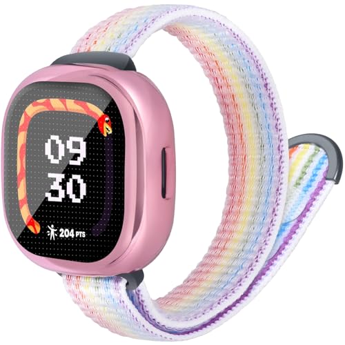 Nylon Band & Case Compatible with Fitbit Ace LTE Breathable Braided Wristband Soft Sport Loop Replacement Strap for Google Ace LTE