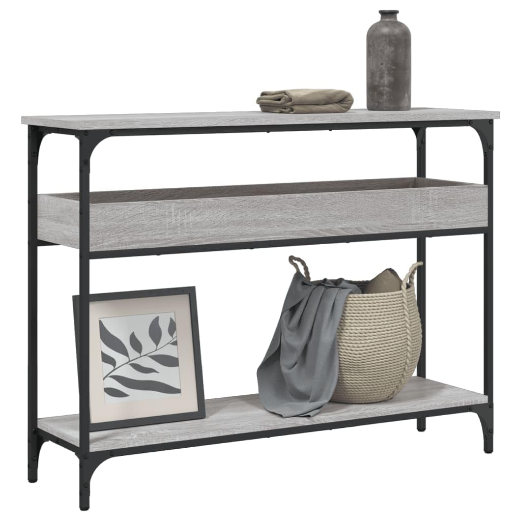 SXZenSpace Console Table with Shelf Grey Sonoma 100x29x75 cm engineered wood metal frame slim hallway sofa side table for living room corridor bedroom